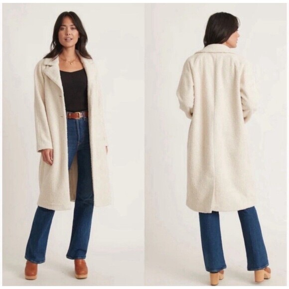 Marine Layer Sz L Aspen Coat In Cream Sherpa Faux Shearling Lined Pockets NWT - Picture 1 of 16